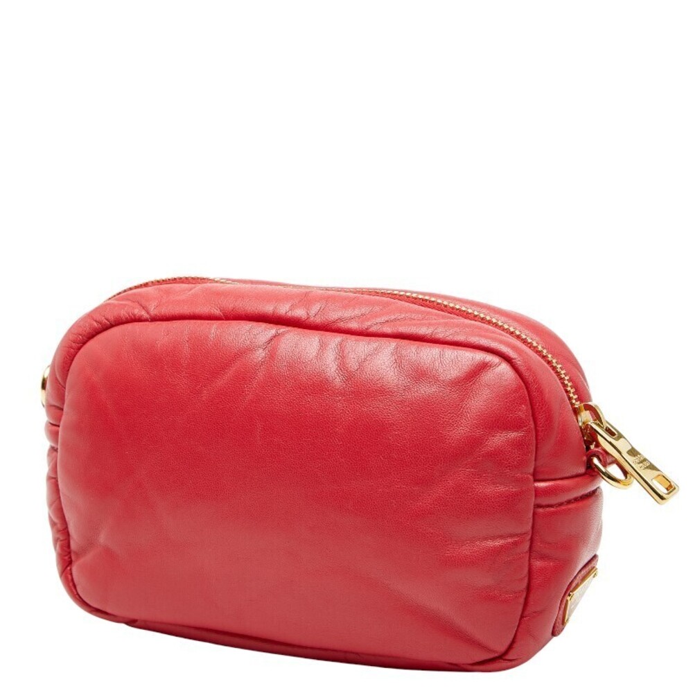 Prada Plate Shoulder Triangle Red Bag Leather Red